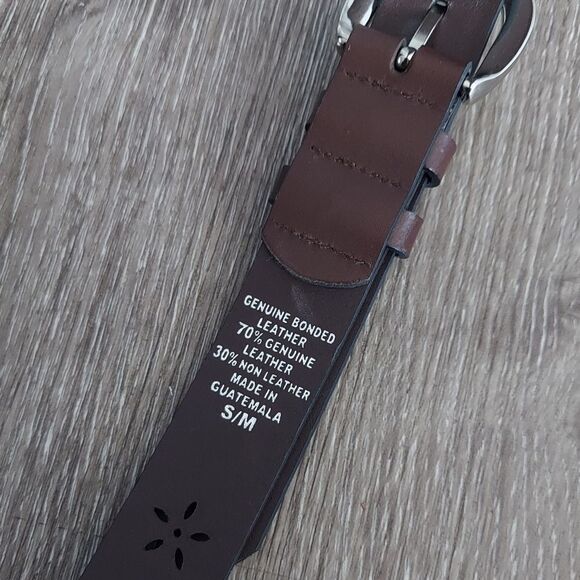 Brown Floral Perforated Bonded Leather Belt Size S/M - Picture 4 of 6